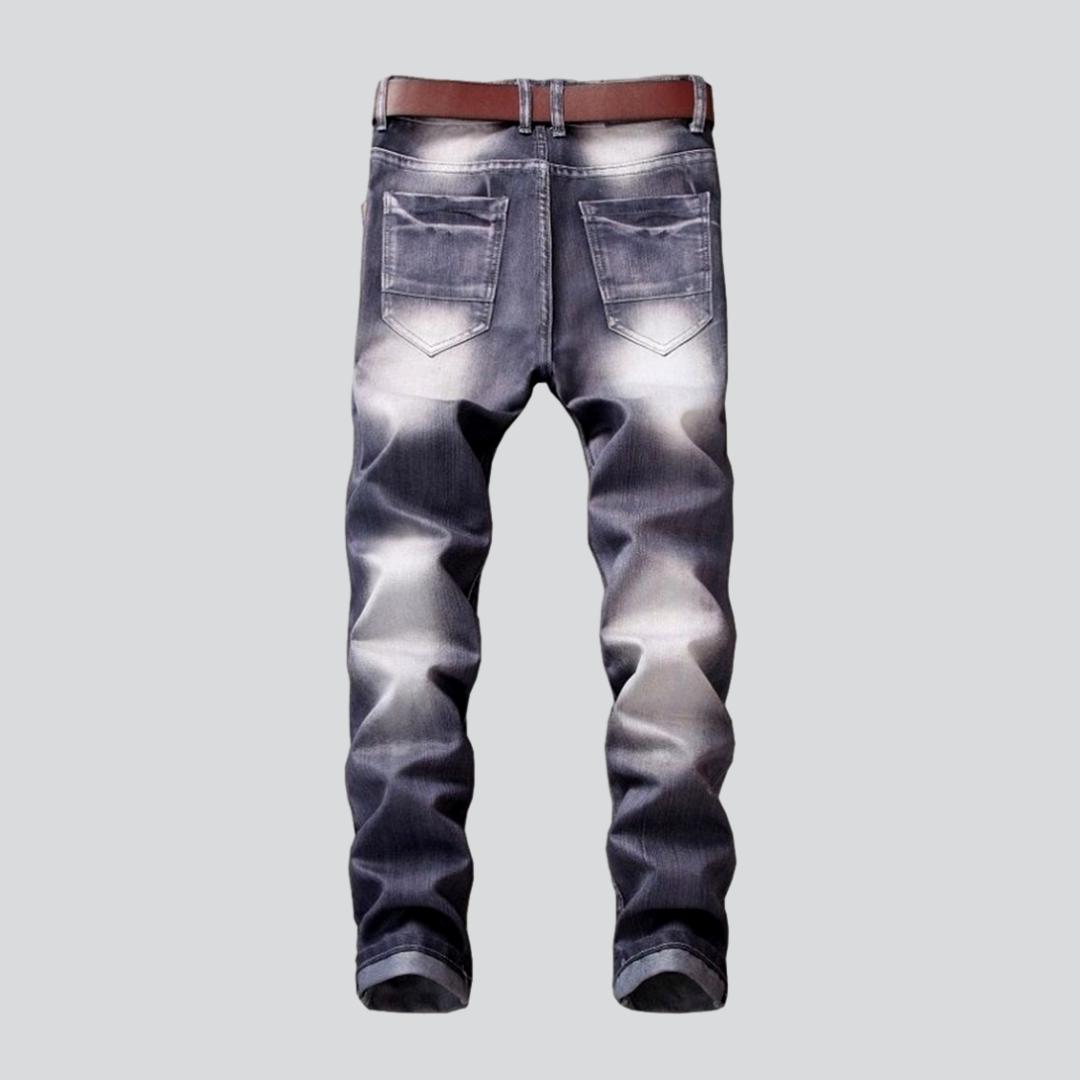 Wrinkled patchwork grey men's jeans