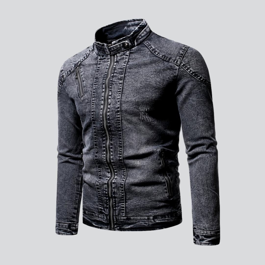 Winter men's moto denim jacket