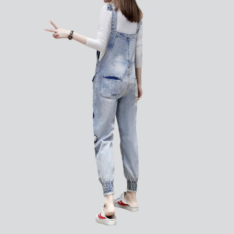 Women's paintings print denim jumpsuit