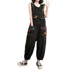 Women's denim overall with drawstrings