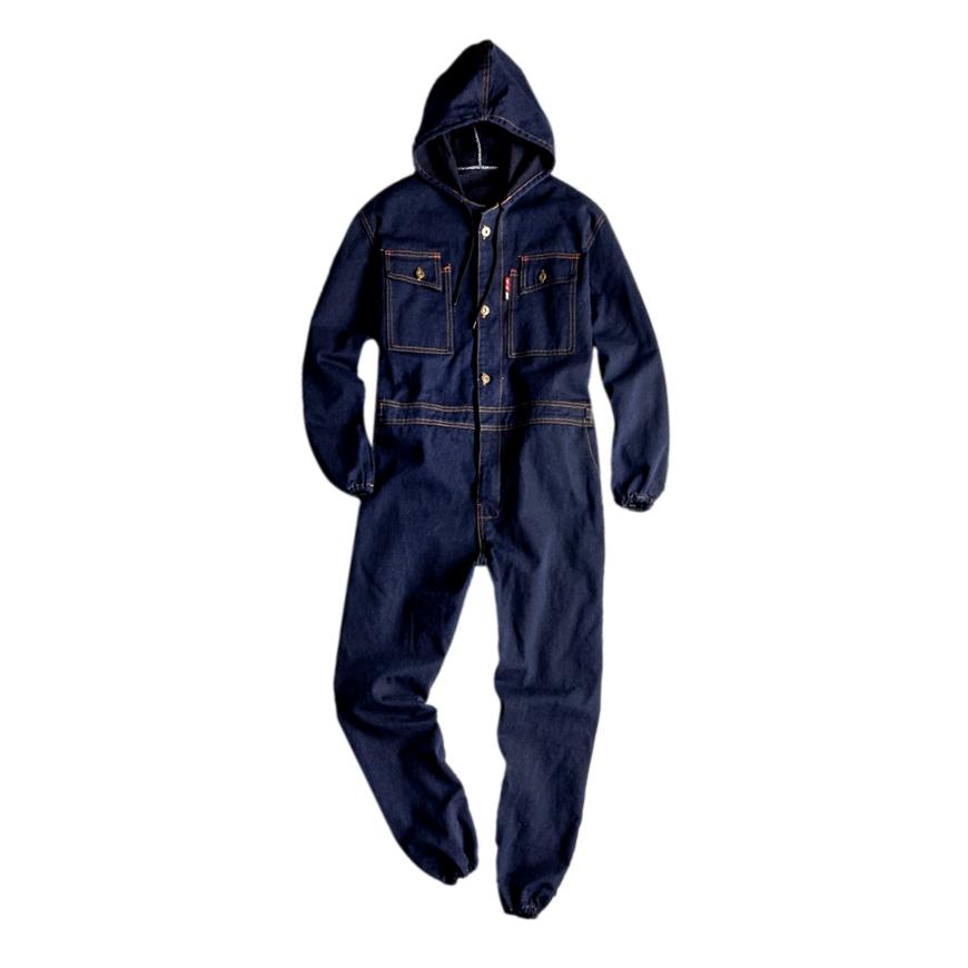 Workwear hooded men's denim overall