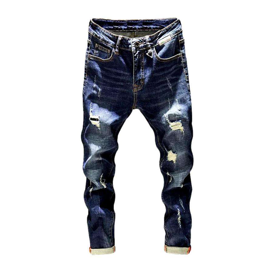 Whiskered distressed jeans for men