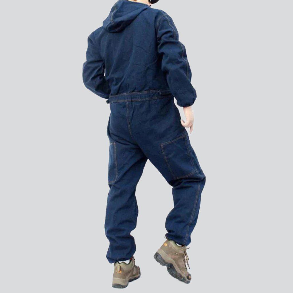 Workwear denim overall with zipper