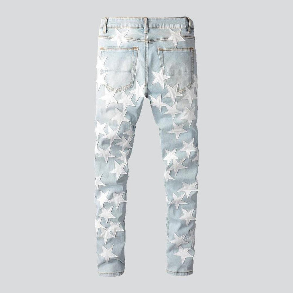 White stars embroidery men's jeans