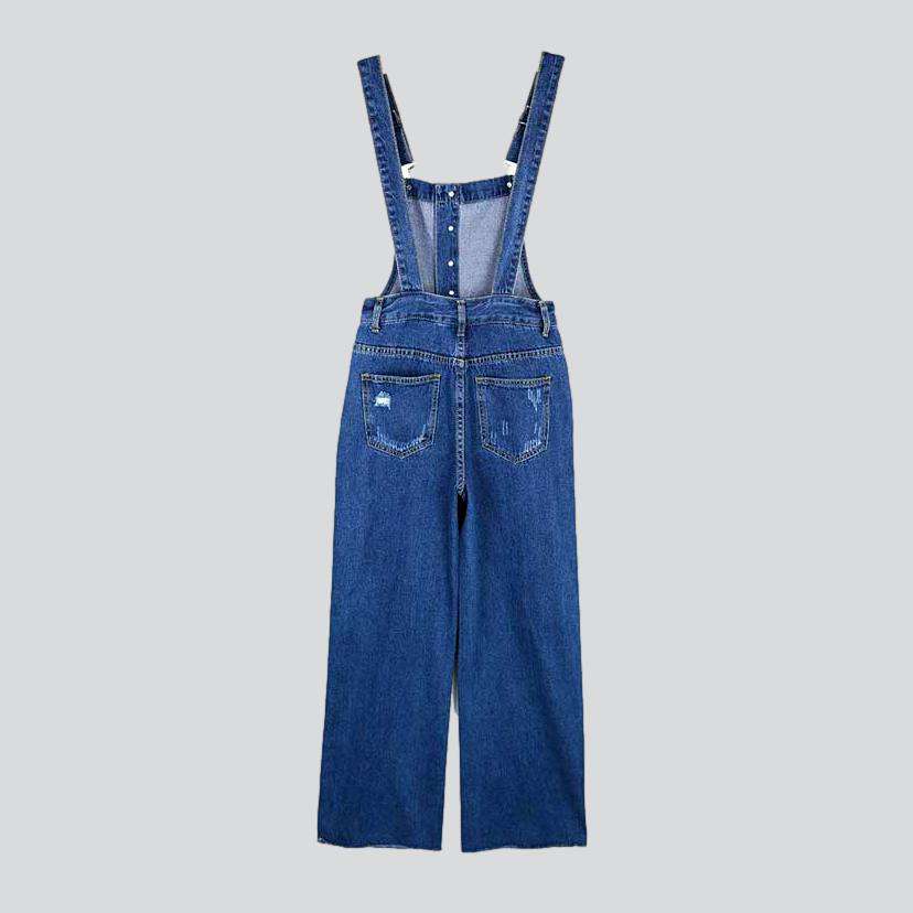 Wide-leg distressed women's denim jumpsuit