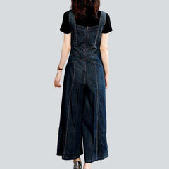 Wide-leg embroidered denim overall