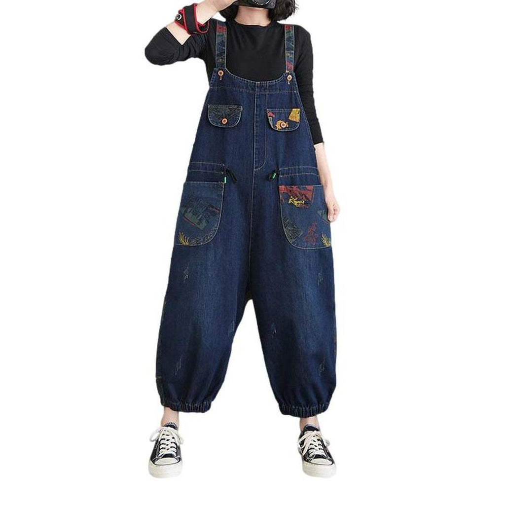 Women's denim overall with drawstrings