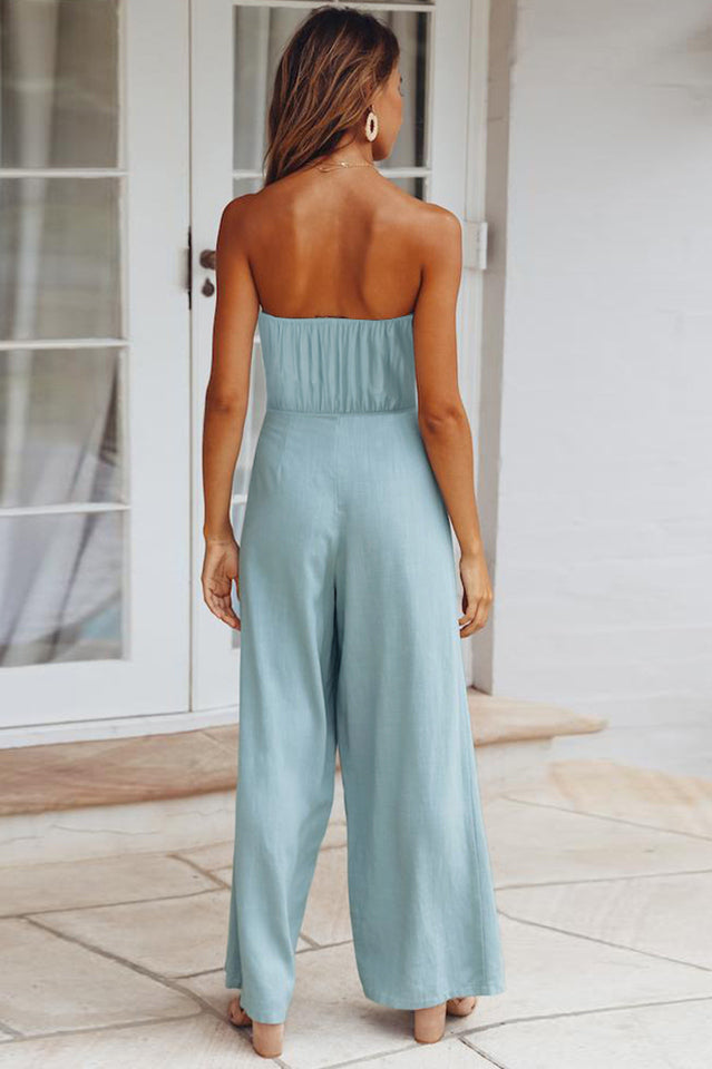 Casual Loose Strapless Belted Jumpsuit