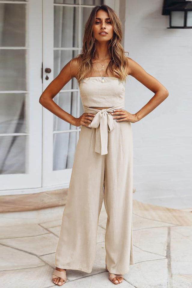 Casual Loose Strapless Belted Jumpsuit