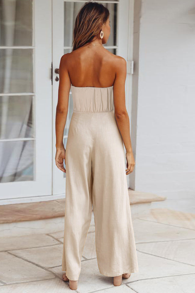 Casual Loose Strapless Belted Jumpsuit