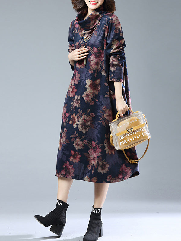 Shawna Vintage Floral Printed Midi Dress