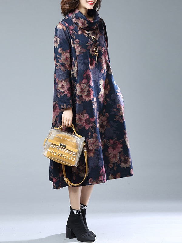 Shawna Vintage Floral Printed Midi Dress