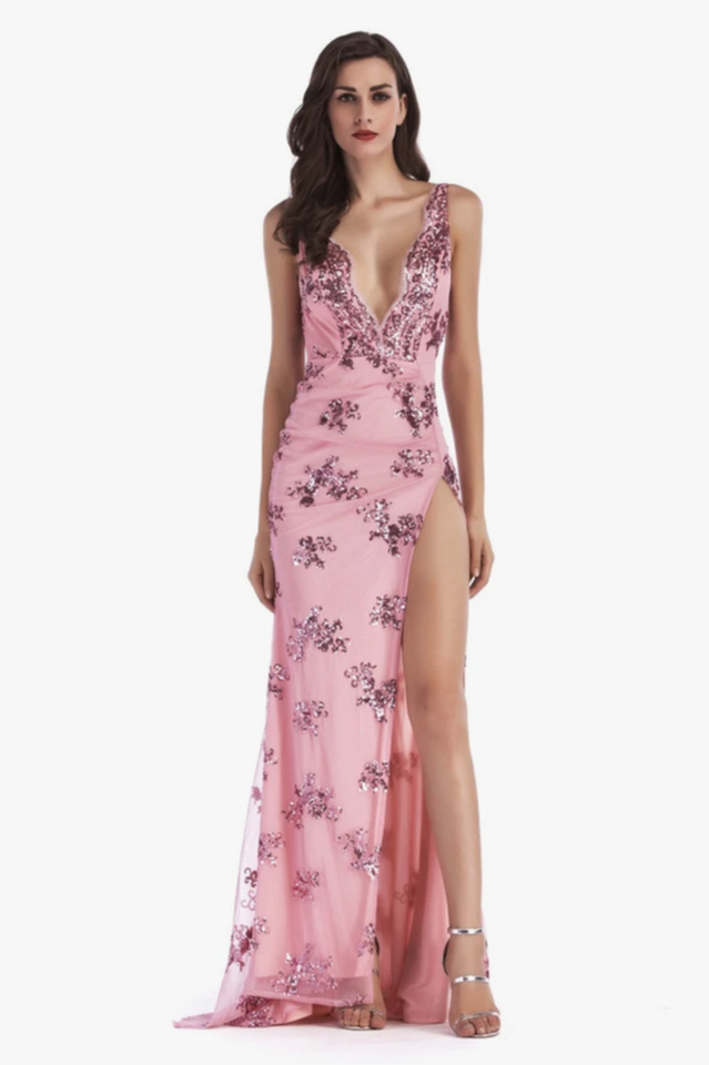 Robe longue à sequins dos nu