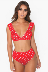 Bikini taille haute à volants et pois