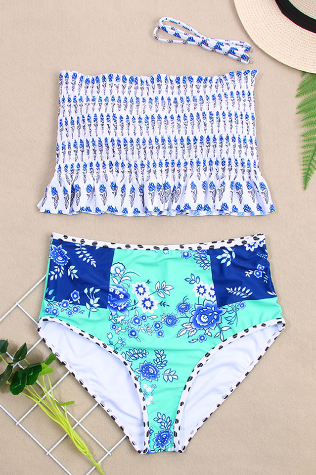 Bikini-Set mit hoher Taille und Blumenmuster