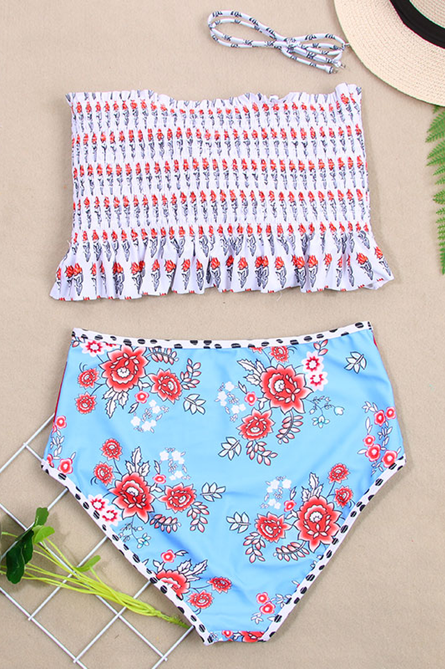 Bikini-Set mit hoher Taille und Blumenmuster