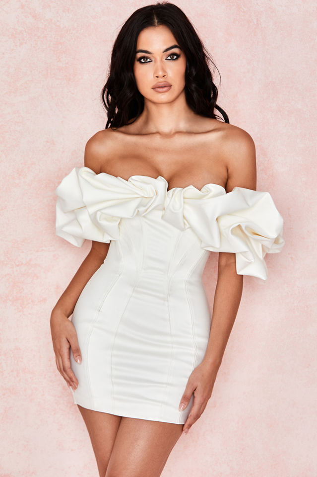 Satin Ruffle Strapless Dress