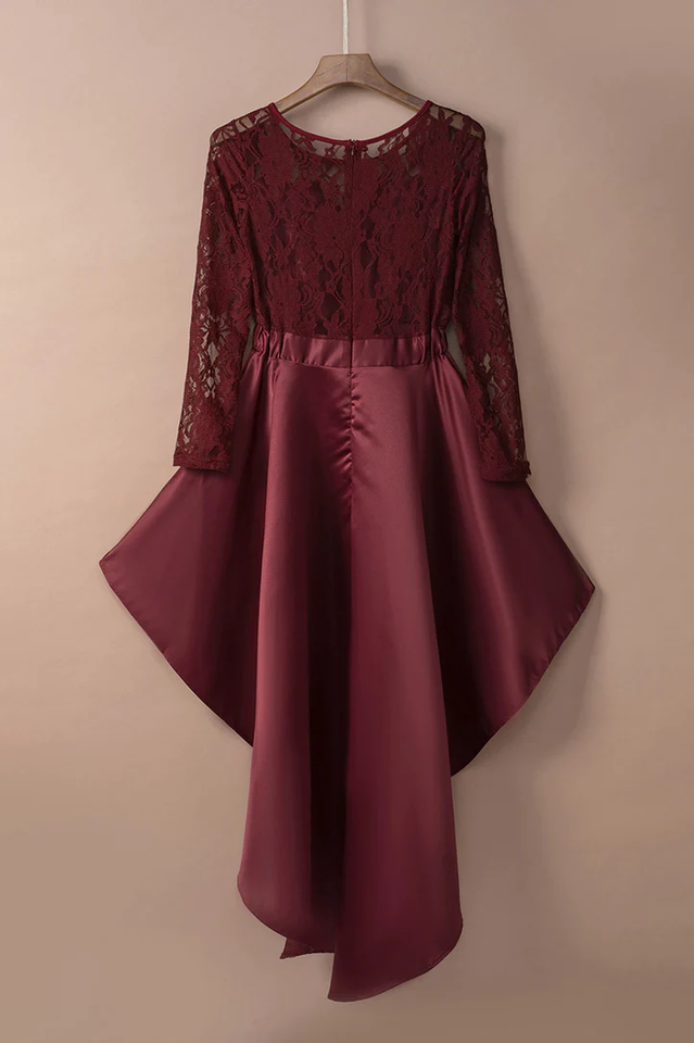 Floral Lace Satin Maxi Prom Dress