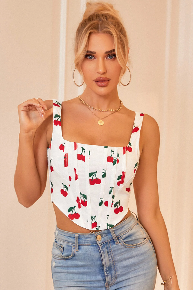 Floral Print Hanky Hem Zip Back Tank Top