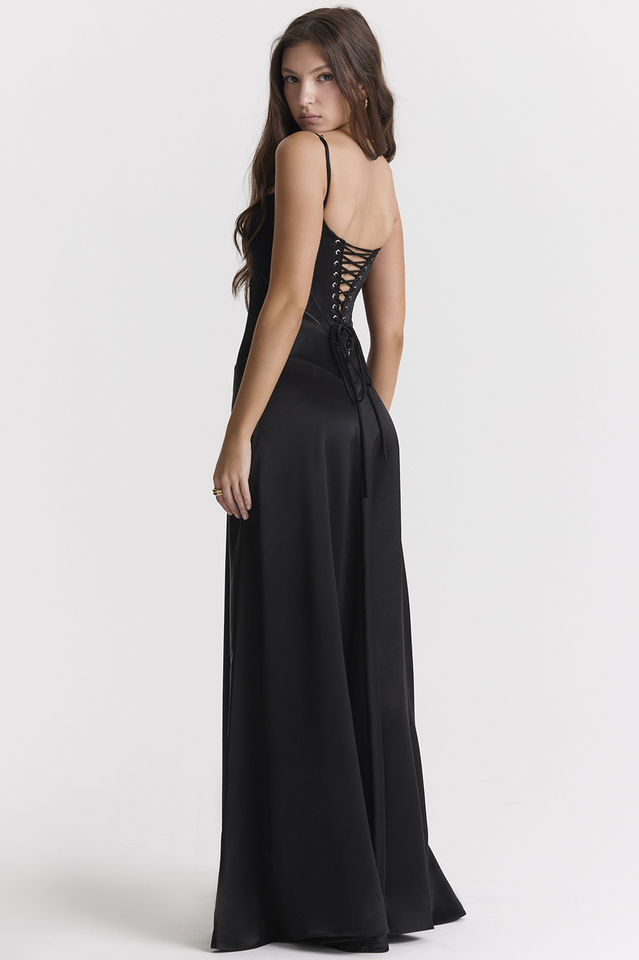 Anabella Black Lace Up Maxi Dress DVL Shop Anabella Black Lace Up Maxi Dress DVL Shop