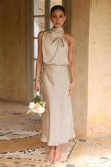 Halter Sleeveless Satin Bridesmaid Dress