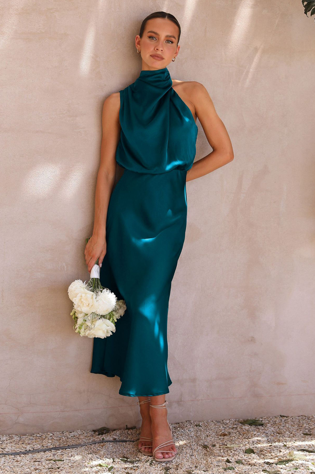 Halter Sleeveless Satin Bridesmaid Dress