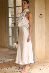 Halter Sleeveless Satin Bridesmaid Dress