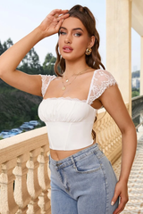 Lace Paneled Bust Ruffled Top