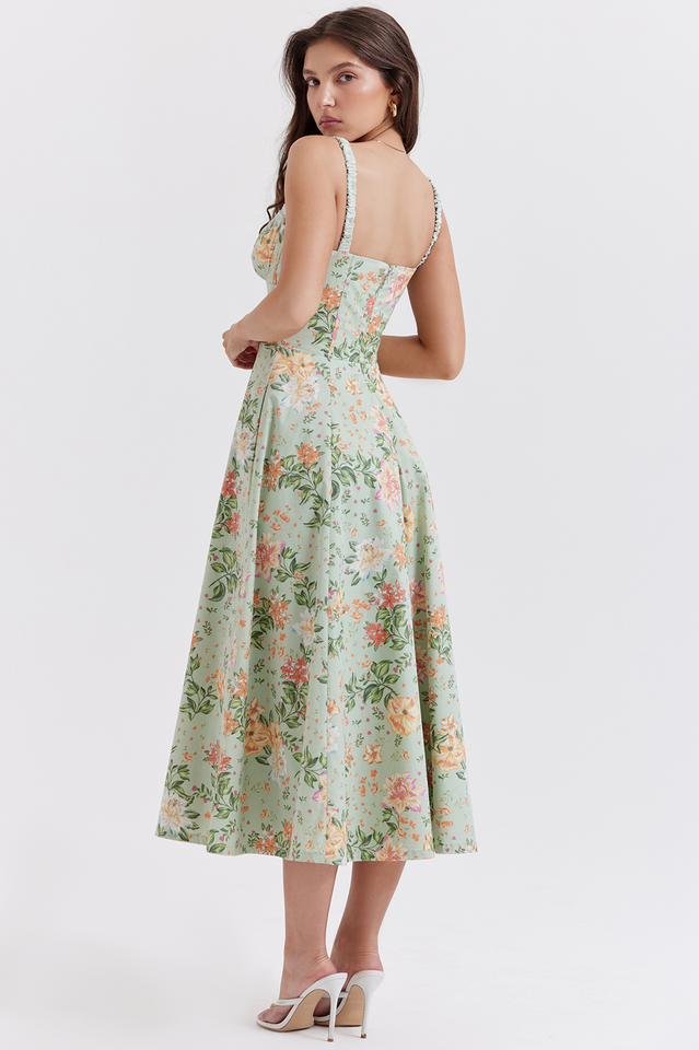 Sabrina Light Jade Print Bustier Sundress