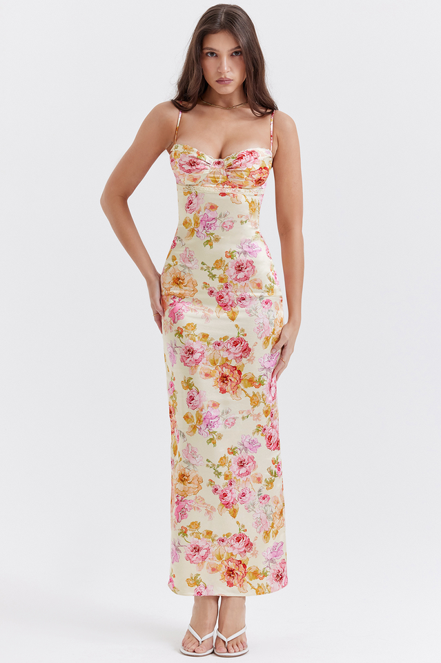 Robe longue fleurie ivoire Josefina