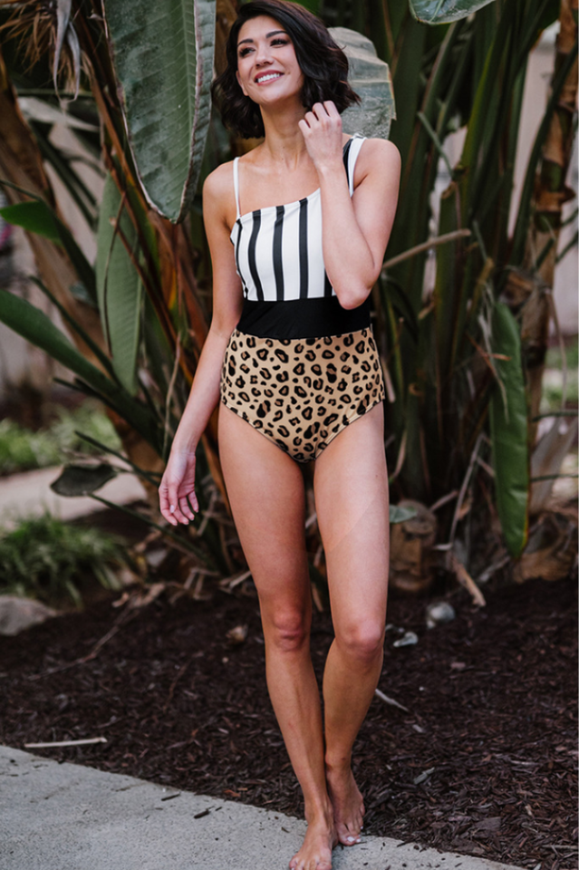 Leopard & Stripes One-Piece Swimsuit
