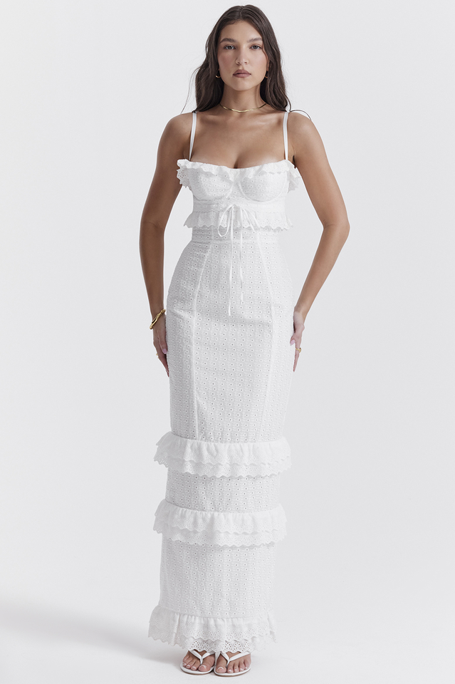 Robe longue brodée blanche Eve