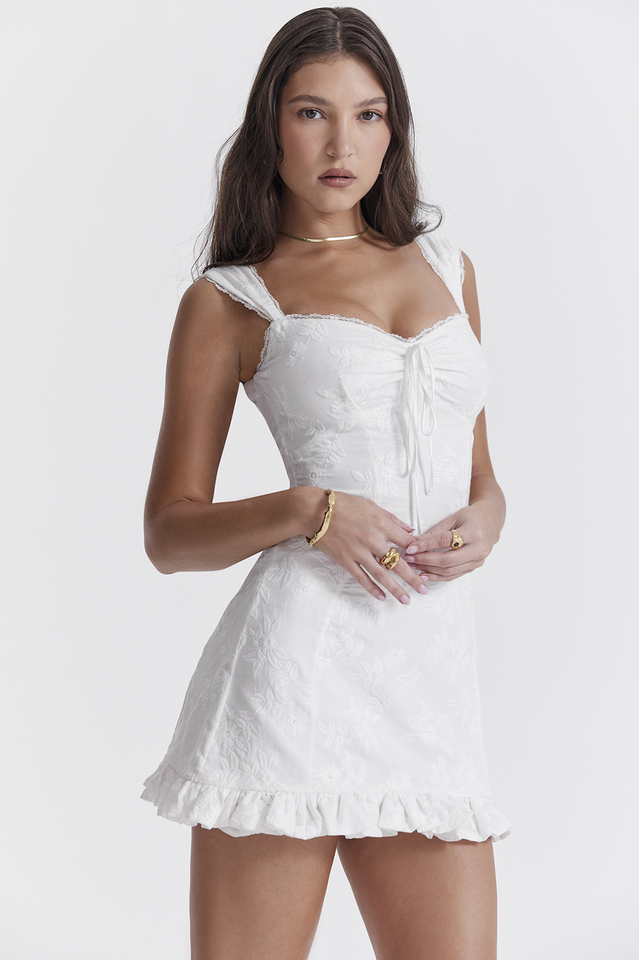 Odessa White Embroidered Mini Dress – DVL Shop