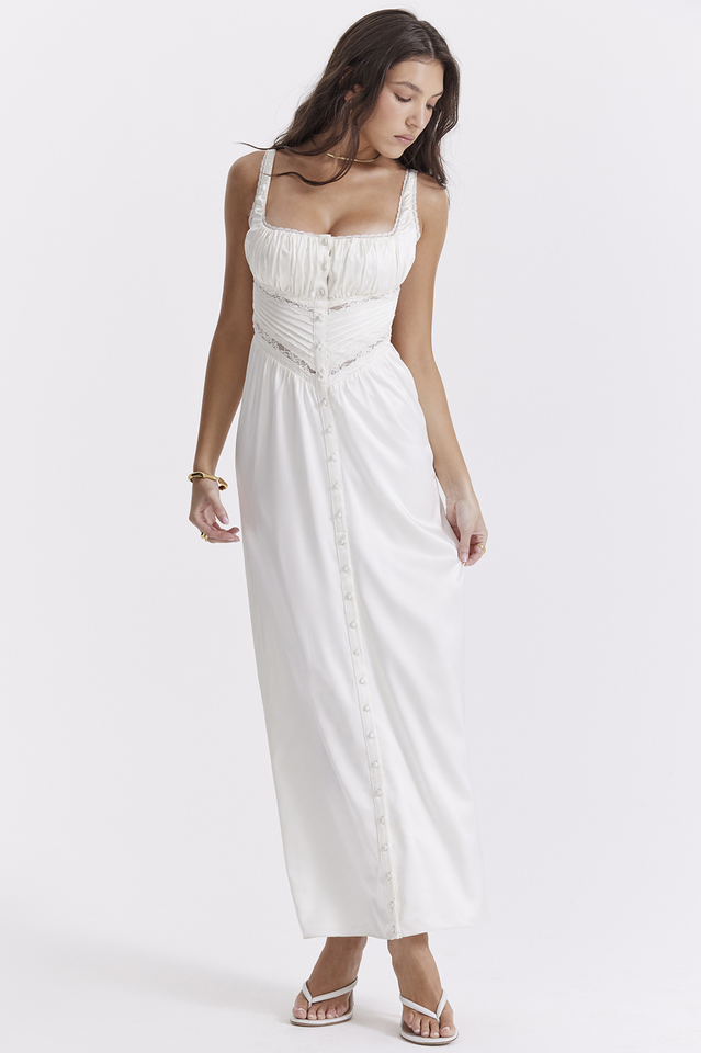 Illiana Ivory Real Silk Maxi Dress