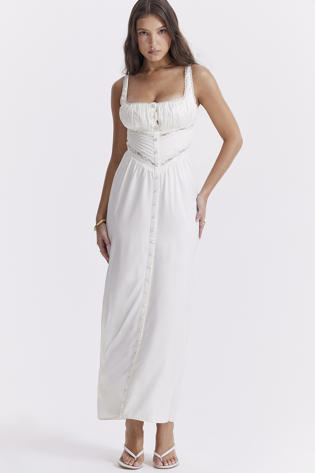 Illiana Ivory Real Silk Maxi Dress