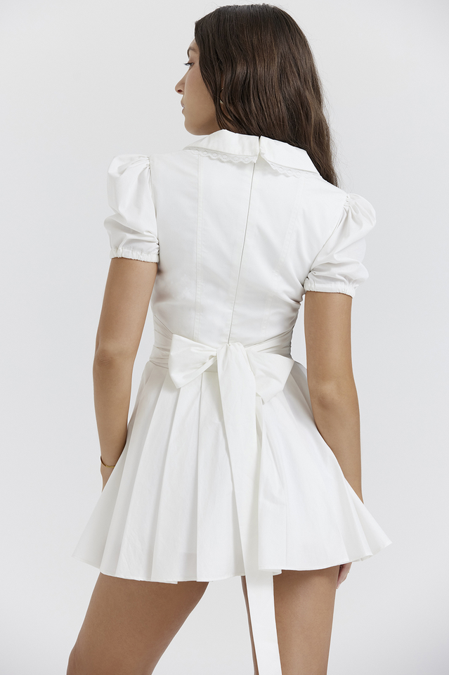 Piera White Pleated Mini Dress