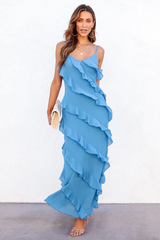 Ocean Waves Tiered Ruffle Maxi Dress