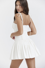 Robe courte plissée blanche Marcy