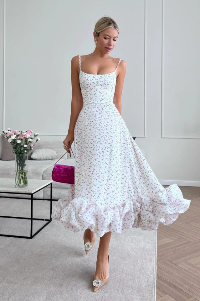 flounce detail layered midi dress The Flounce Smocked Midi Dress The Standard Stitch