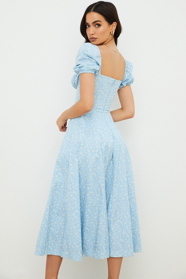 Tallulah Blue Ivory Print Midi Dress