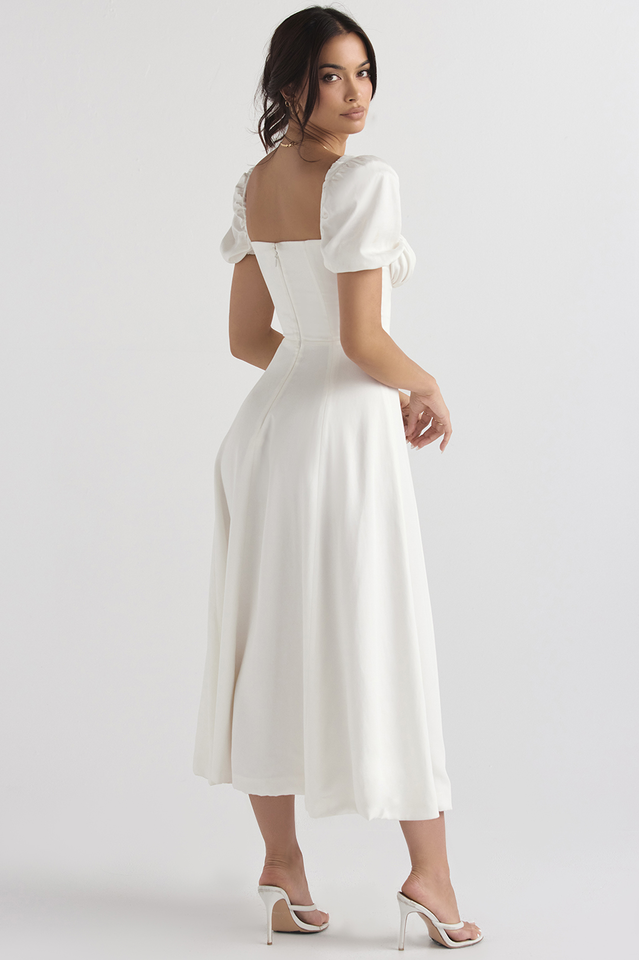 Tallulah White Puff Sleeve Midi Dress – DVL Shop