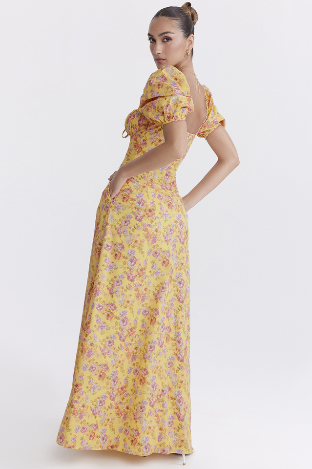 Felizia Yellow Floral Puff Sleeve Maxi Dress