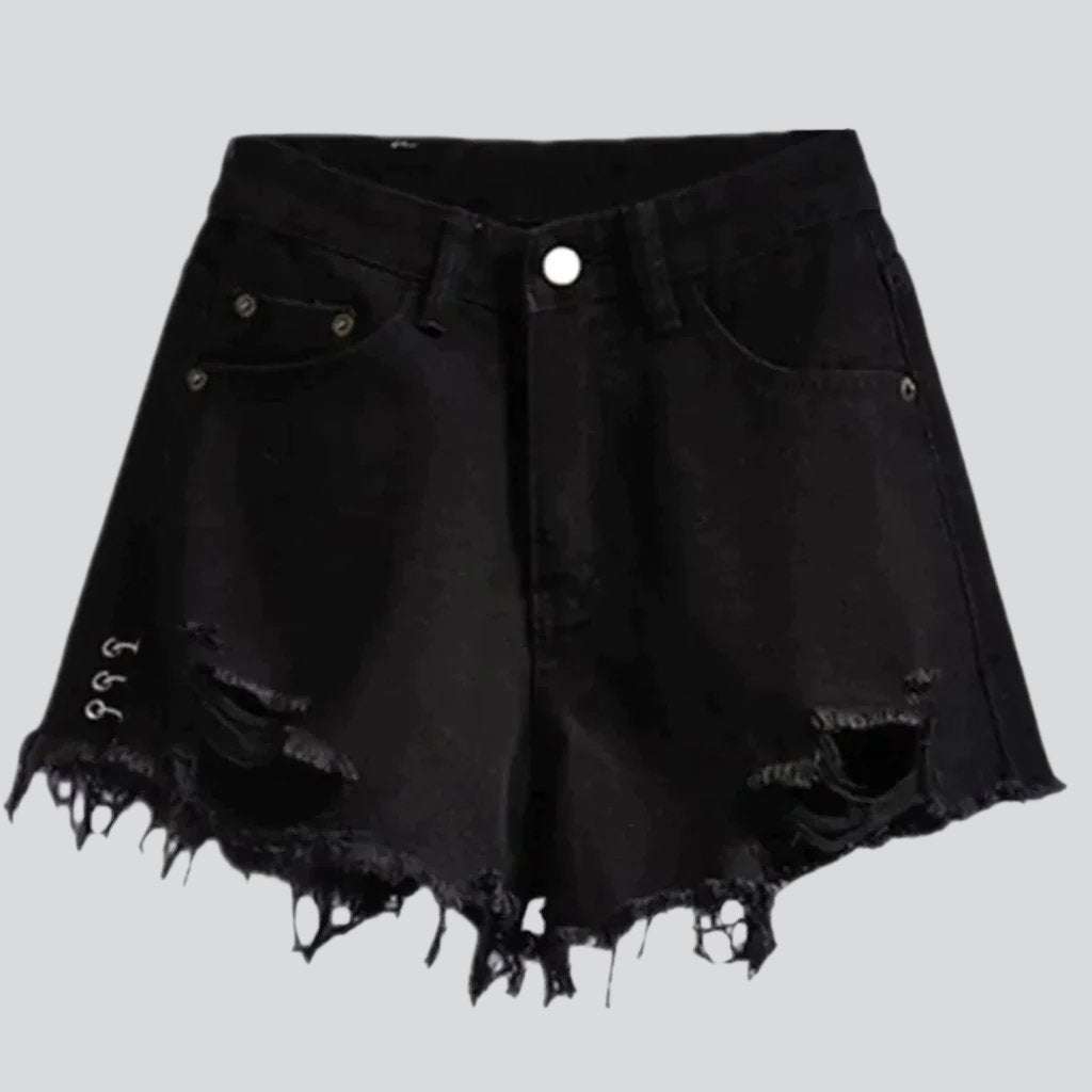 Short large en jean vieilli pour femme