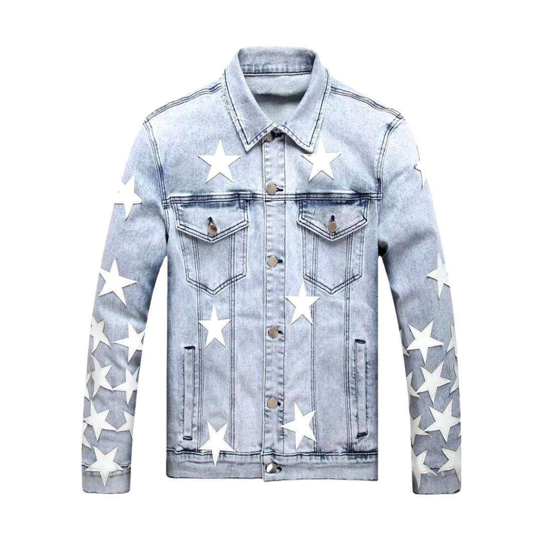 White stars light denim jacket