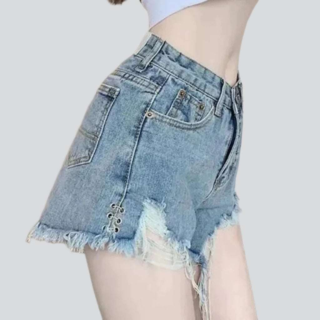 Short large en jean vieilli pour femme