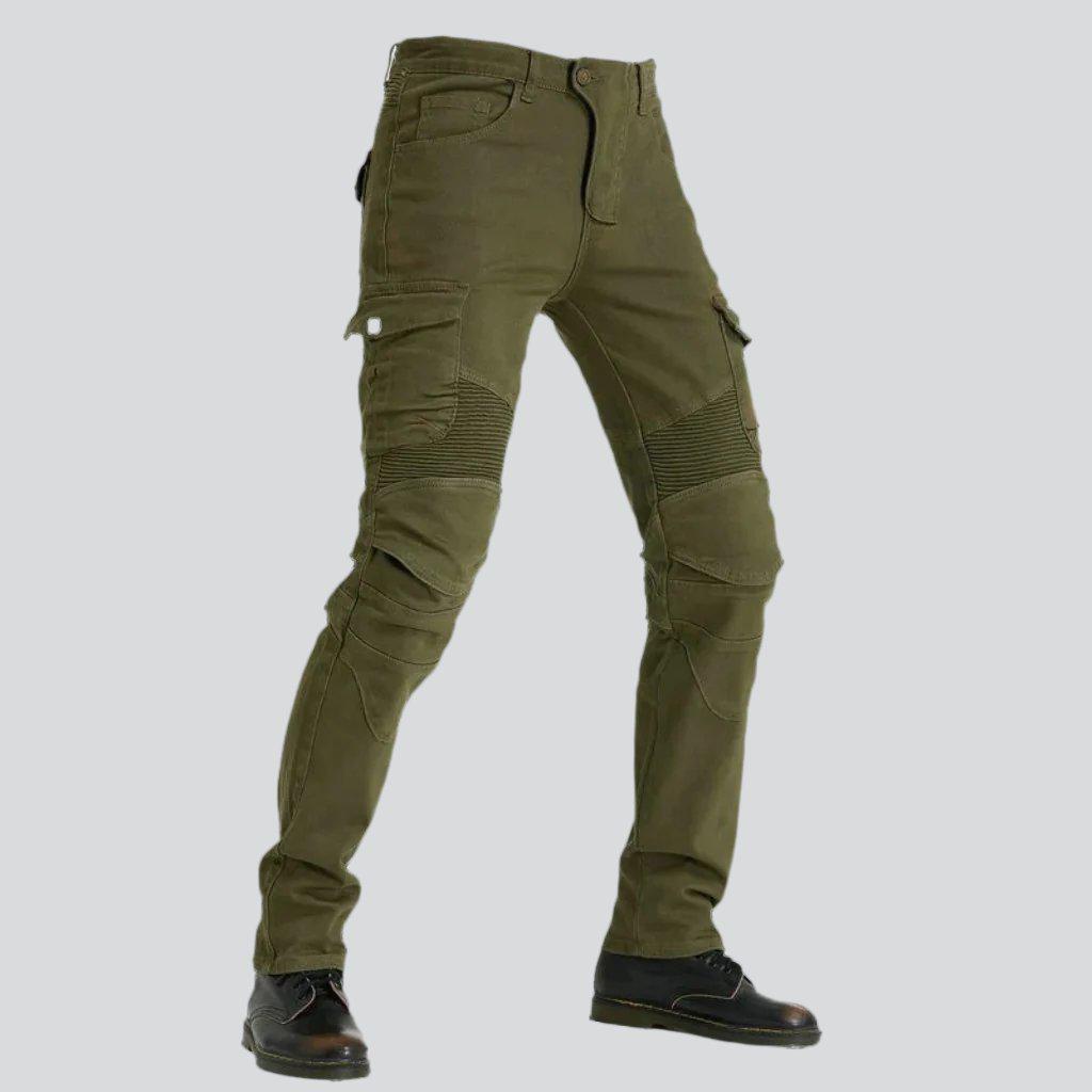 Winter khaki men's biker jeans