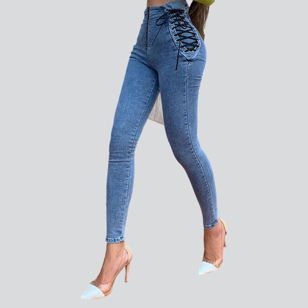 Women's skinny jeans with drawstrings