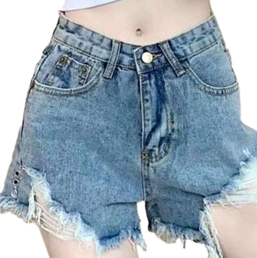 Short large en jean vieilli pour femme