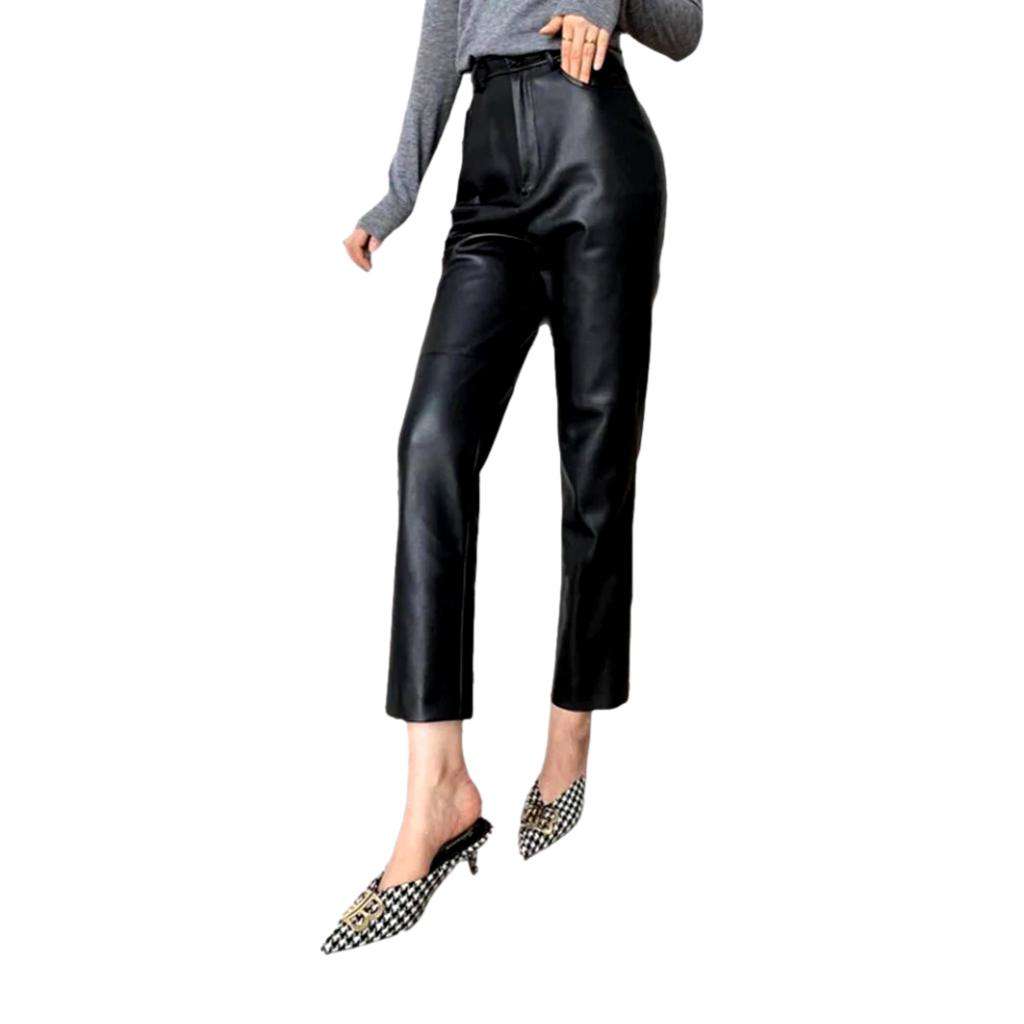 Pantalon court en jean pour femme en tissu ciré