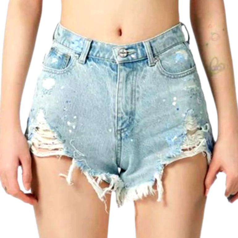 Short large en jean vieilli